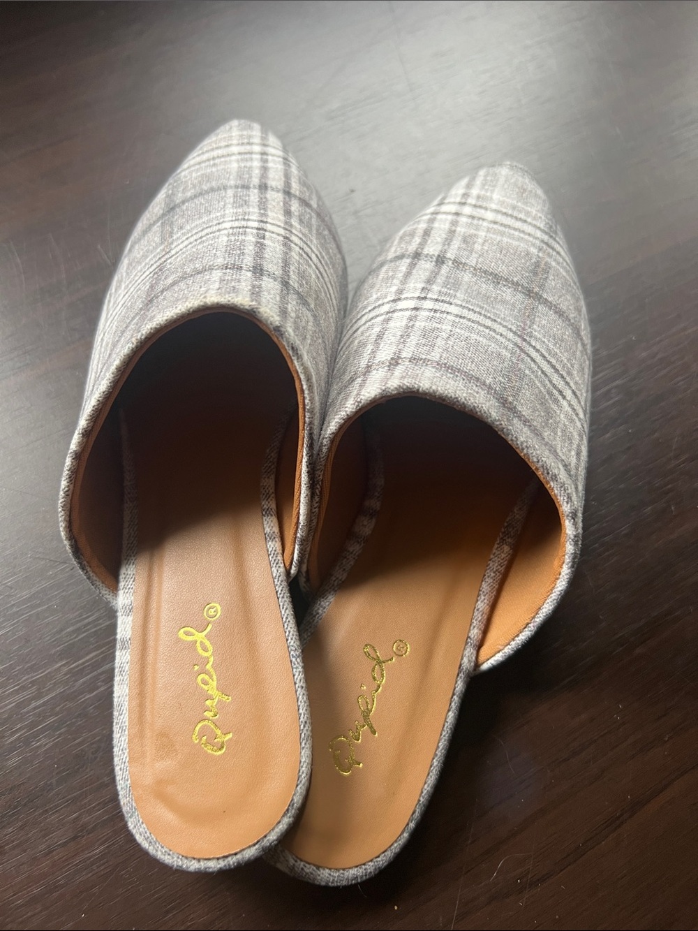 Qupid Gray Plaid Pointed Toe Slip-On Mules - Picture 4 of 4